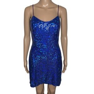 Vintage LA Glo Blue Purple Burlesque Disco Ball Sparkle Taylor Swift Mini Dress